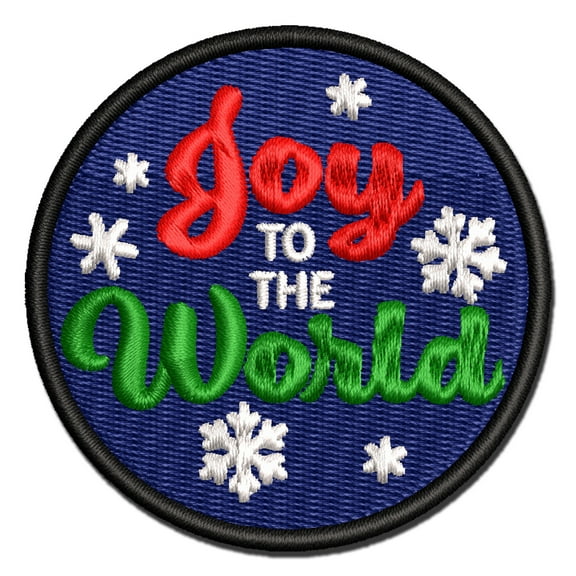 Joy to the World Snowflakes Christmas Applique Multi-Color Embroidered Iron-On Patch - 2.5 Inch Small