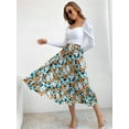 thumbnail image 2 of Gartered High Waist Floral Print Midi Skirt Below Knee Length, 2 of 3