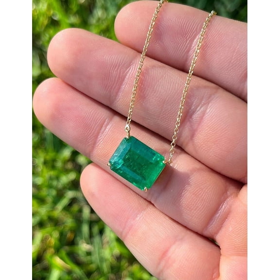 1Ct Emerald Cut Lab Created Emerald 14K Yellow Gold Plated Solitaire Pendant