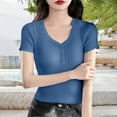 thumbnail image 2 of Holzkary Women's Henley T Shirts Summer Deep V Neck Ribbed Short Sleeve Slim Fit Button Tops Casual Tee Ice T Shirt Woven Sweater Versatile Thin V Neck Slimming Base Layer Worn Outside Blue Xl, 2 of 8