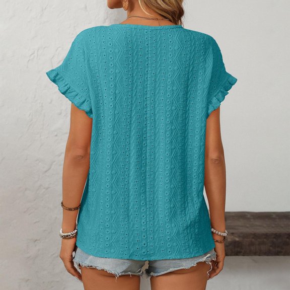 Women’s Tops Puff Short Sleeve Pleated Shirts Dressy Casual Business Summer Tunic Blouse Mint Green XL