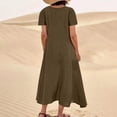 thumbnail image 6 of Uscallm Women Summer Plus Size Round Neck Short Sleeve Flowy A-Line Maxi Dress Boho Casual Loose Long Beach Dresses For Vacation Party Sundress, Khaki 5XL, 6 of 6