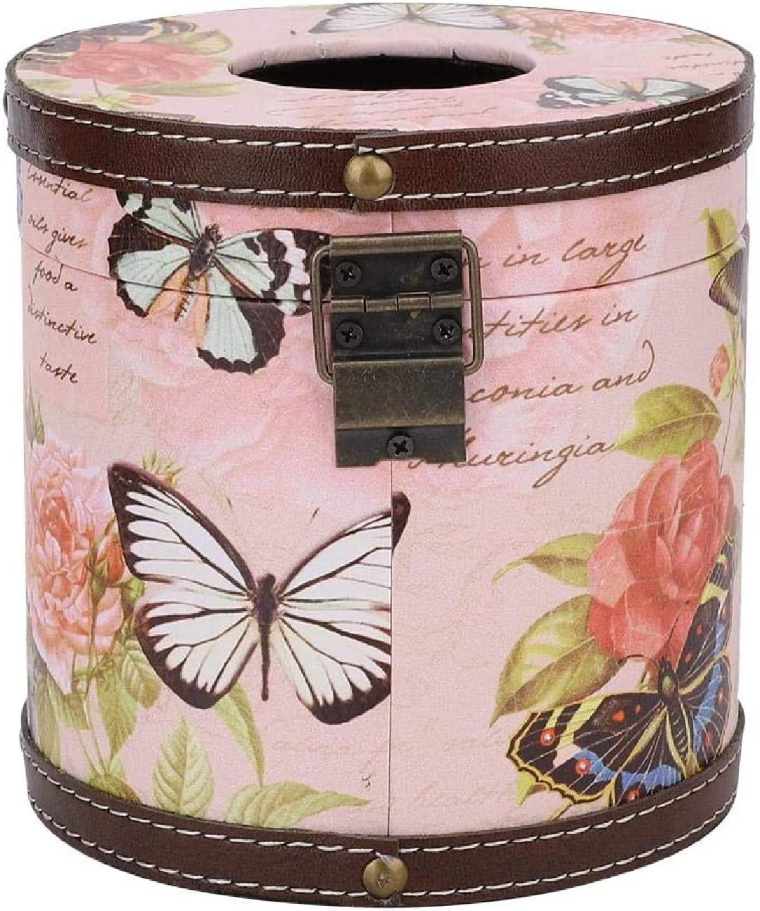 Facial Tissue Box Cover,Household Office Retro Vintage Printed Wooden