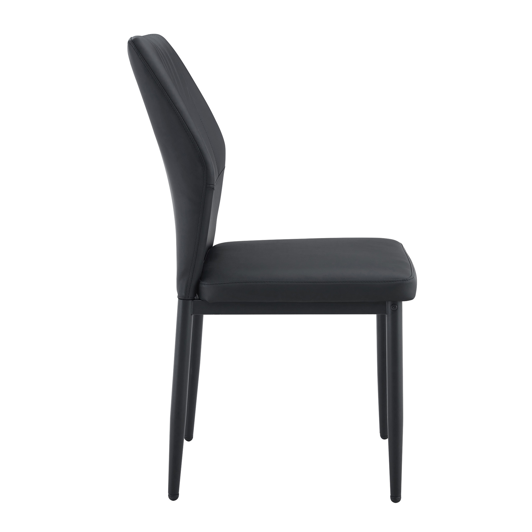 Noble House 37" Luxury Dining Chairs, PU Leather Shell Back, Ergonomic Cushion Seat, Black Metal Legs, Black, Set of 4