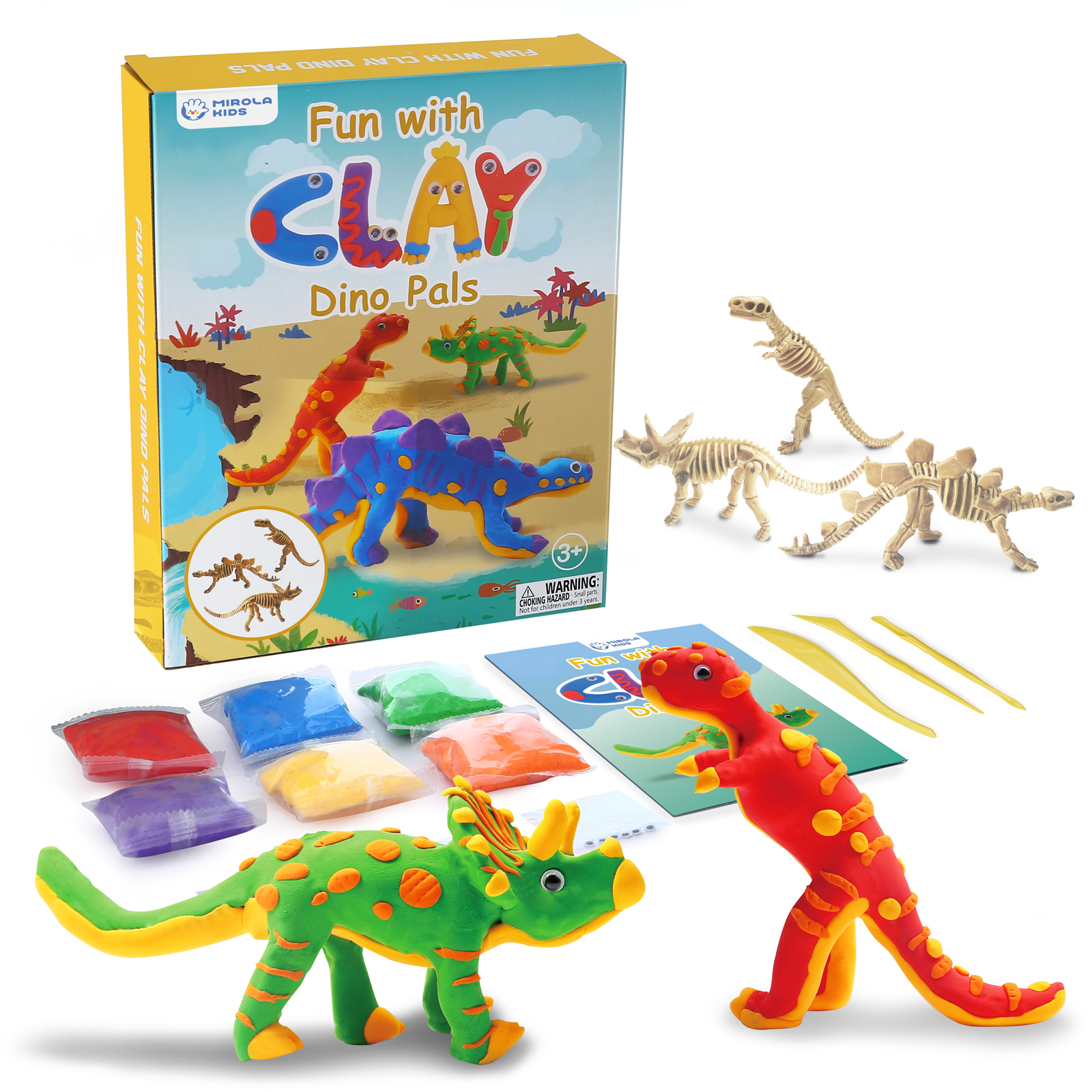 MIROLA KIDS Modeling Clay Dinosaur Kit,Creative 3D Dino Skeleton Magic