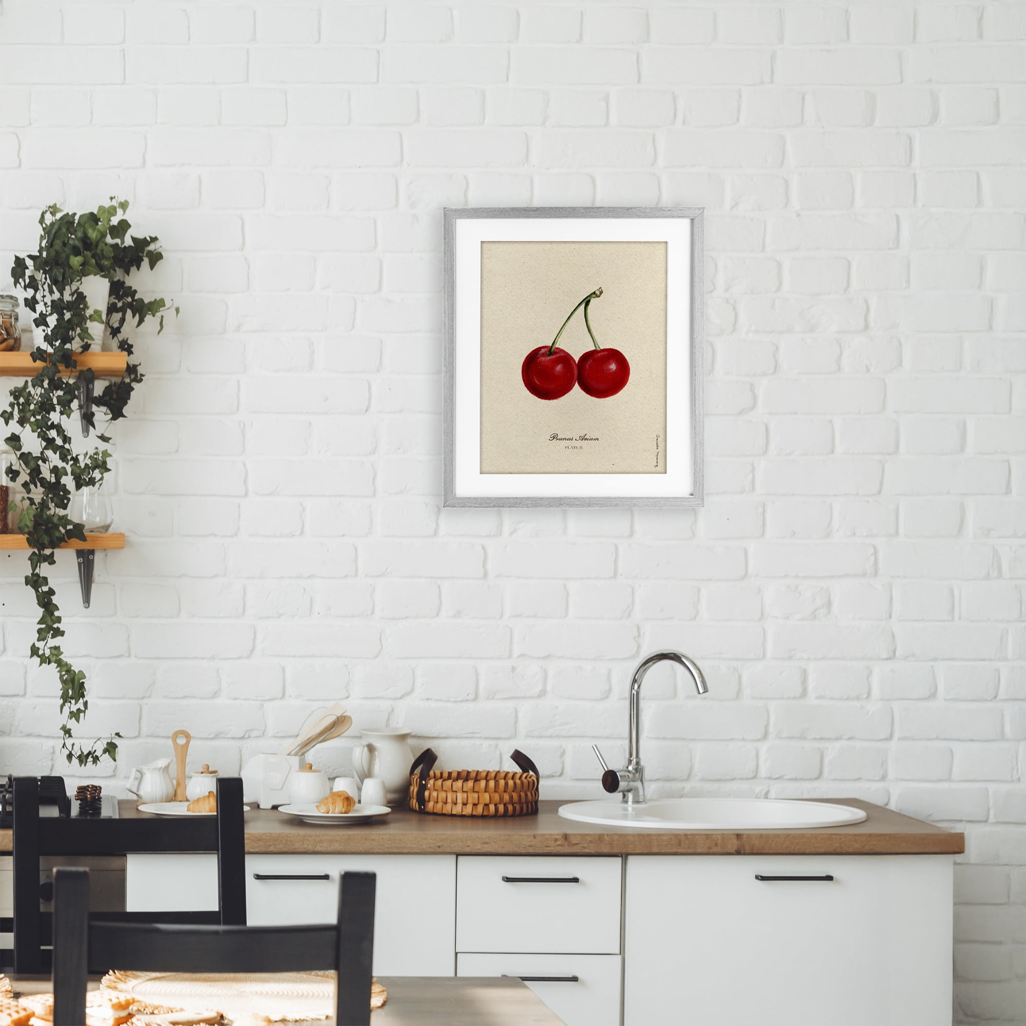 Stupell Industries Cherry Fruit Portrait Gray Framed Print Under Glass, design by Danielle Murray