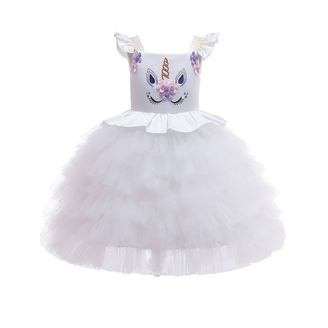 HAWEE Unicorn Robe Costume pour Filles Appliqués de Fleurs Robe de Bal Robes de Princesse Costumes de Fête Élégants Vêtements pour Enfants