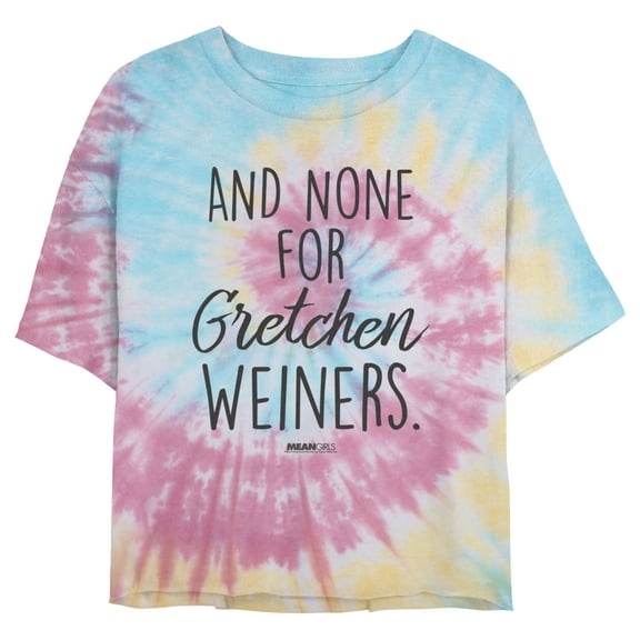 Juniors' Mean Girls And None for Gretchen Wieners Quote Graphic Cropped T-Shirt Blue/Pink/Light Yellow Medium