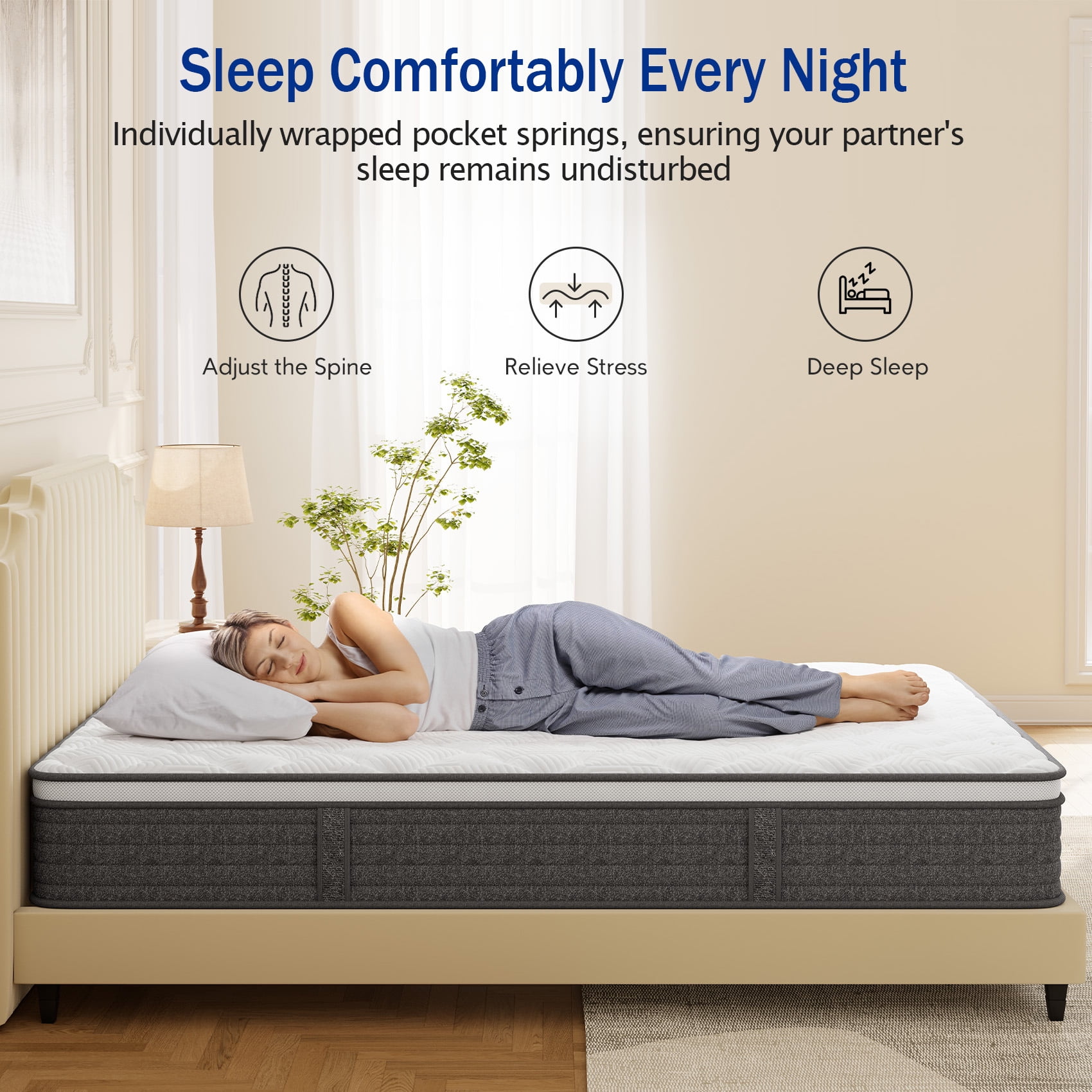 Dealnight 12" Queen Mattress in a Box with Cooling Gel Memory Foam and Individual Pocket Coils , Firm Hybrid Mattress for Adult and Children