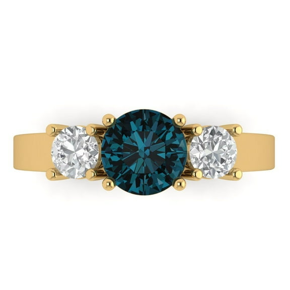 1.5 ct Round Cut Natural London Blue Topaz Three-Stone Engagement Ring for Women in 14K Yellow Gold