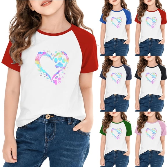 Piuwrlz 11 Years Teen Short T Shirt Sleeve Girls Red T-Shirt Crew Neck Shirt Top Red Size 11 Years