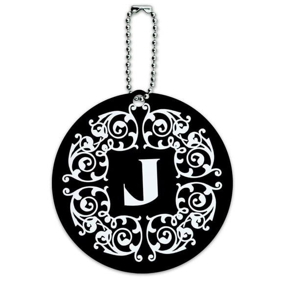 Graphics and More Letter J Initial Black White Scrolls Round ID Card Luggage Tag