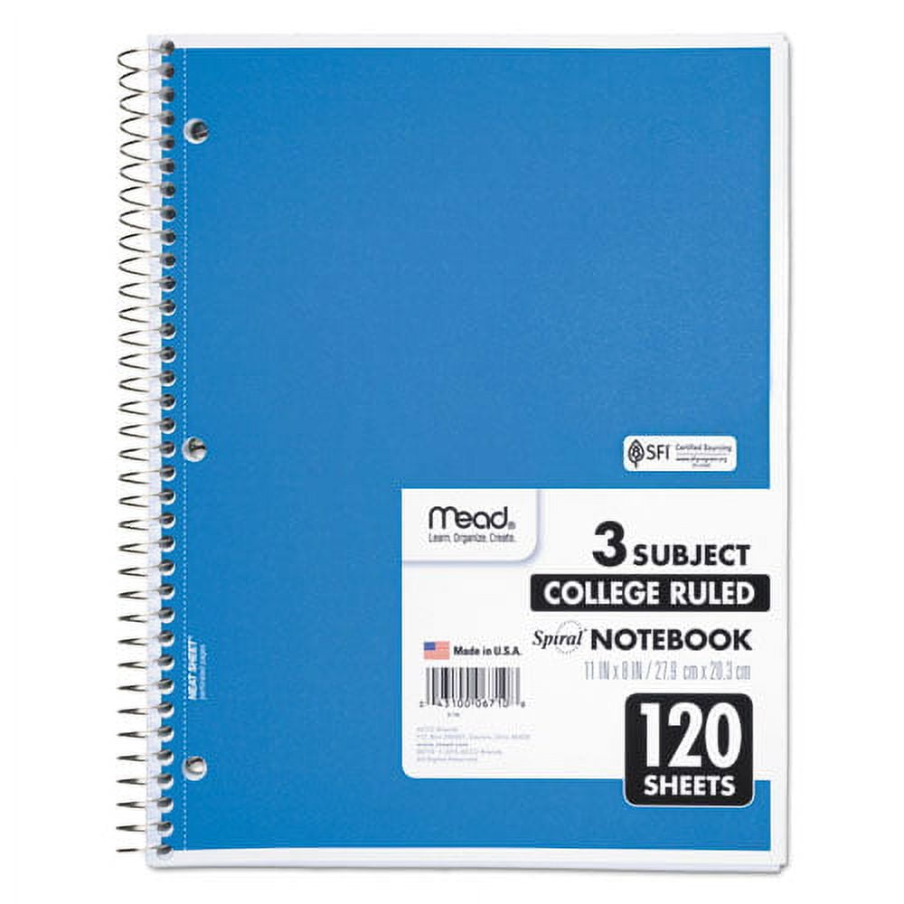 "Spiral Notebook, 3 Subject, Medium/college Rule, Randomly Assorted Covers, 11 X 8, 120 Sheets | Bundle of 5 Each"