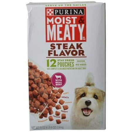 Purina Moist and Meaty Soft Dog Food, Steak Flavor, Wet Dog Food, 6 oz Pouches (12 Pack)