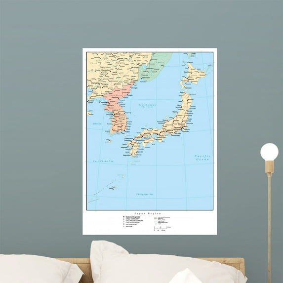 Map Japan Wall Mural Decal Sticker, Wallmonkeys Peel & Stick Vinyl Graphic (24 in H x 17 in W