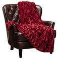 thumbnail image 1 of Chanasya Super Soft Fuzzy Faux Fur Elegant Rectangular Embossed Throw Blanket | Fluffy Plush Sherpa Cozy Microfiber Red Blanke, 1 of 1