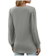 thumbnail image 3 of UTSJKR Ladies Mesh Patchwork Tunics Blouses 2024 Fashion Elegant Solid Shirts V Neck Blouses Comfy Loose Fit Tops Fall Basic Puff Long Sleeve Tunic Tops Gray M, 3 of 4