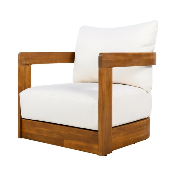 Patio Seating Premium Acacia Wood Outdoor Club Chair, Curved Tub Design, Water-Resistant Cushions, All-Weather Slat Construction,Outdoor Seating