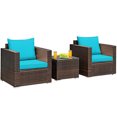 thumbnail image 1 of Patiojoy 3 PCS Patio Rattan Furniture Set with 2 Cushioned Sofas & Coffee Table for outdoor Turquoise, 1 of 10