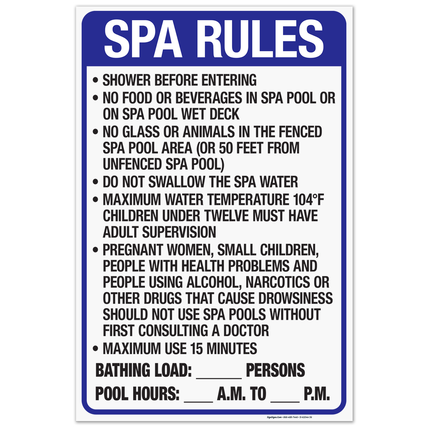 Florida Spa Rules Sign, Complies With State Of Florida Pool Safety Code