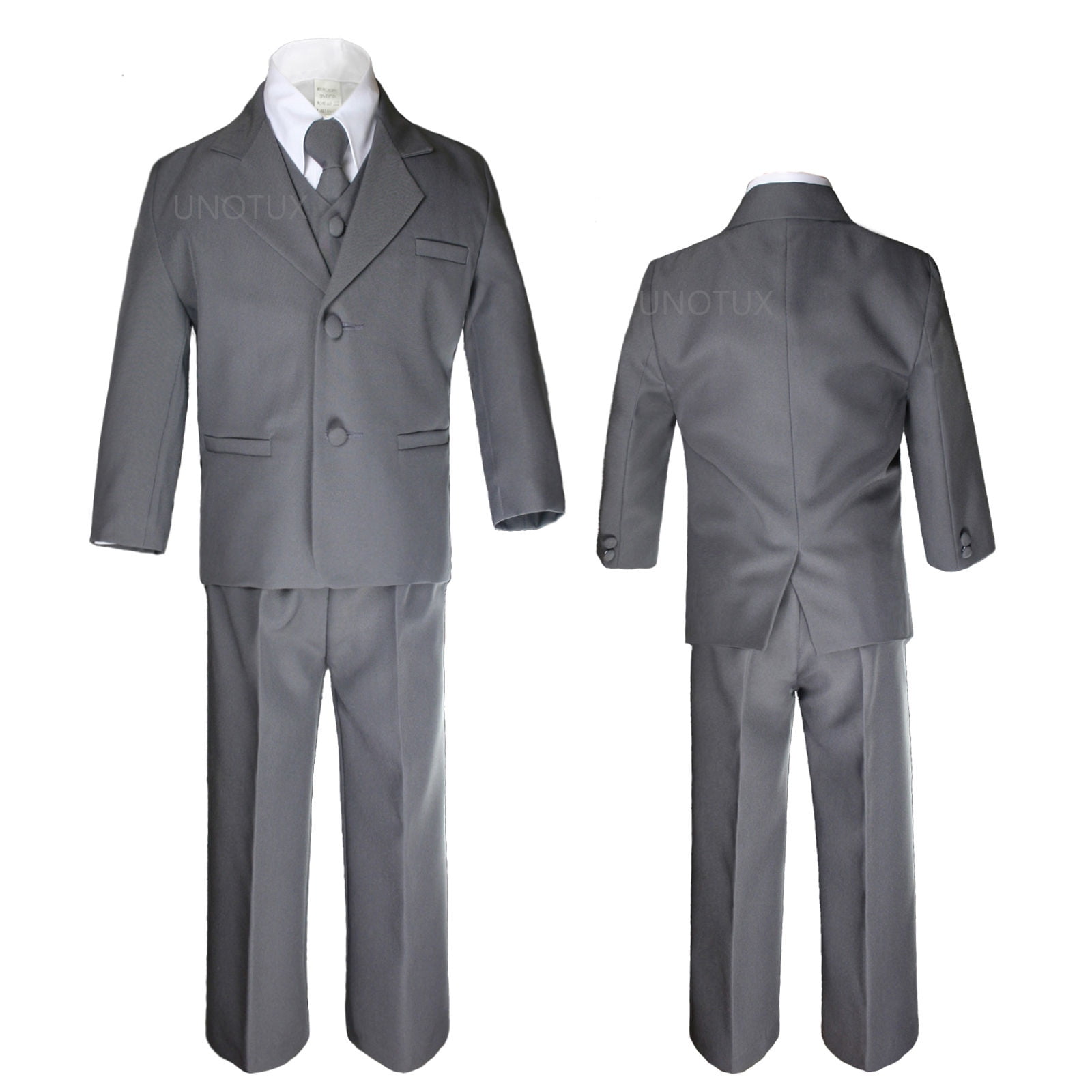 Boys Teens Party Formal Wedding Dark Gray Tuxedo 5pc Suits Set Size 8