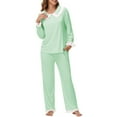 thumbnail image 3 of Amidoa Womens Pj Set Ruffle Cotton Green High Waist Pants Drawstring Cute Collared Tracksuit Womens Loungewear L, 3 of 7