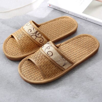 

Bamboo Weaving Home Linen Slippers Summer Cooling Floor Indoor Slides Unisex Bedroom Shoes Mujer Zapatillas