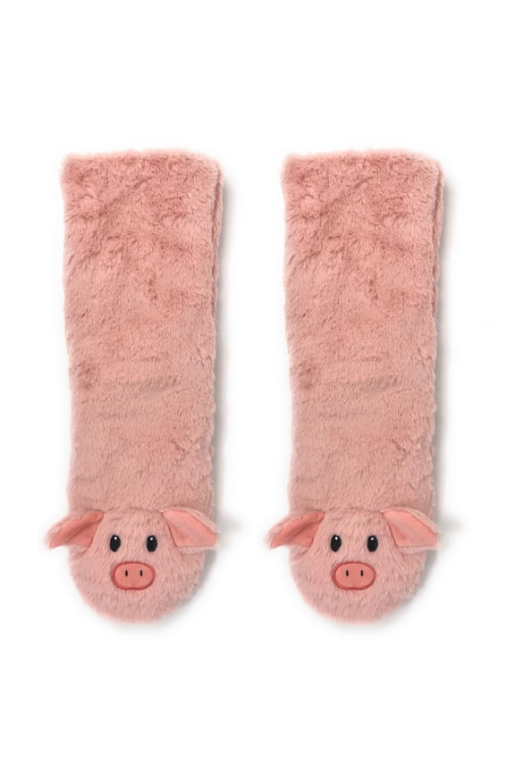 Furry Animal Slippers Socks Women's 9-11 Anti-Slip Cozy Warm Fluffy, Pink