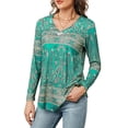 thumbnail image 3 of Fancyglim Women's Long Sleeve Henley Shirt V Neck Tunic Tops Blouses Green m, 3 of 6