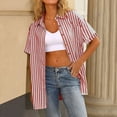 thumbnail image 4 of gbyLJF Women's Striped Short Sleeve Shirts Button Down Collared Tops Loose Fit Casual Long Blouses with Pocket, 4 of 6