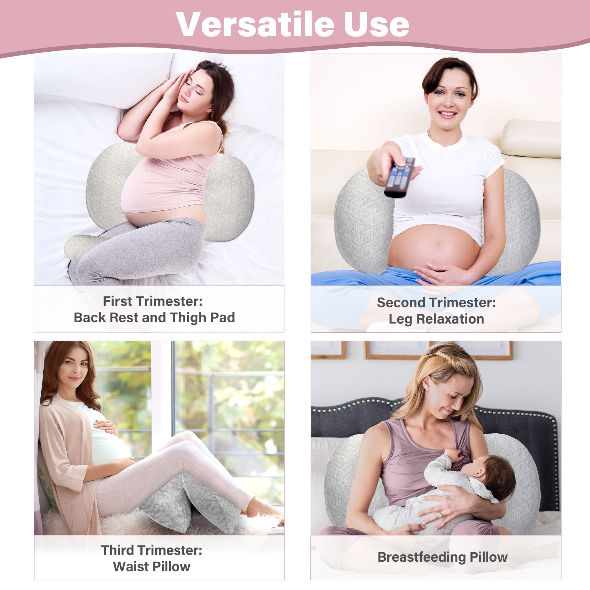 CZL Pregnancy Pillow for Women Sleeping, Ergonomic Maternity Body Pillow Support for Back, Belly, Legs, Hips, Small Portable Pregnancy Pillows with Detachable & Washable Cover (Light Gray)
