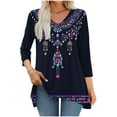 thumbnail image 2 of Jsaierl Tops for Women 3/4 Sleeve Casual V Neck Shirts Cute Print Petite Blouses Flowy Holiday T-shirts Top S-2XL, 2 of 6