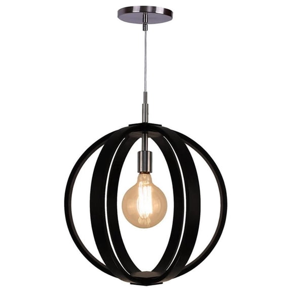 Woodbridge Lighting Celestial 1 Light Wood Pendant in Satin Nickel/Black