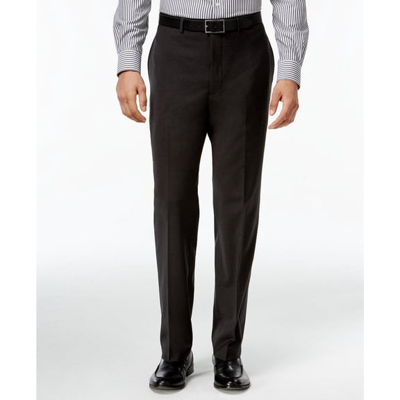 Calvin Klein Mens Slim fit Dress Pants 42 / 30 Dark Grey Solid Stretch