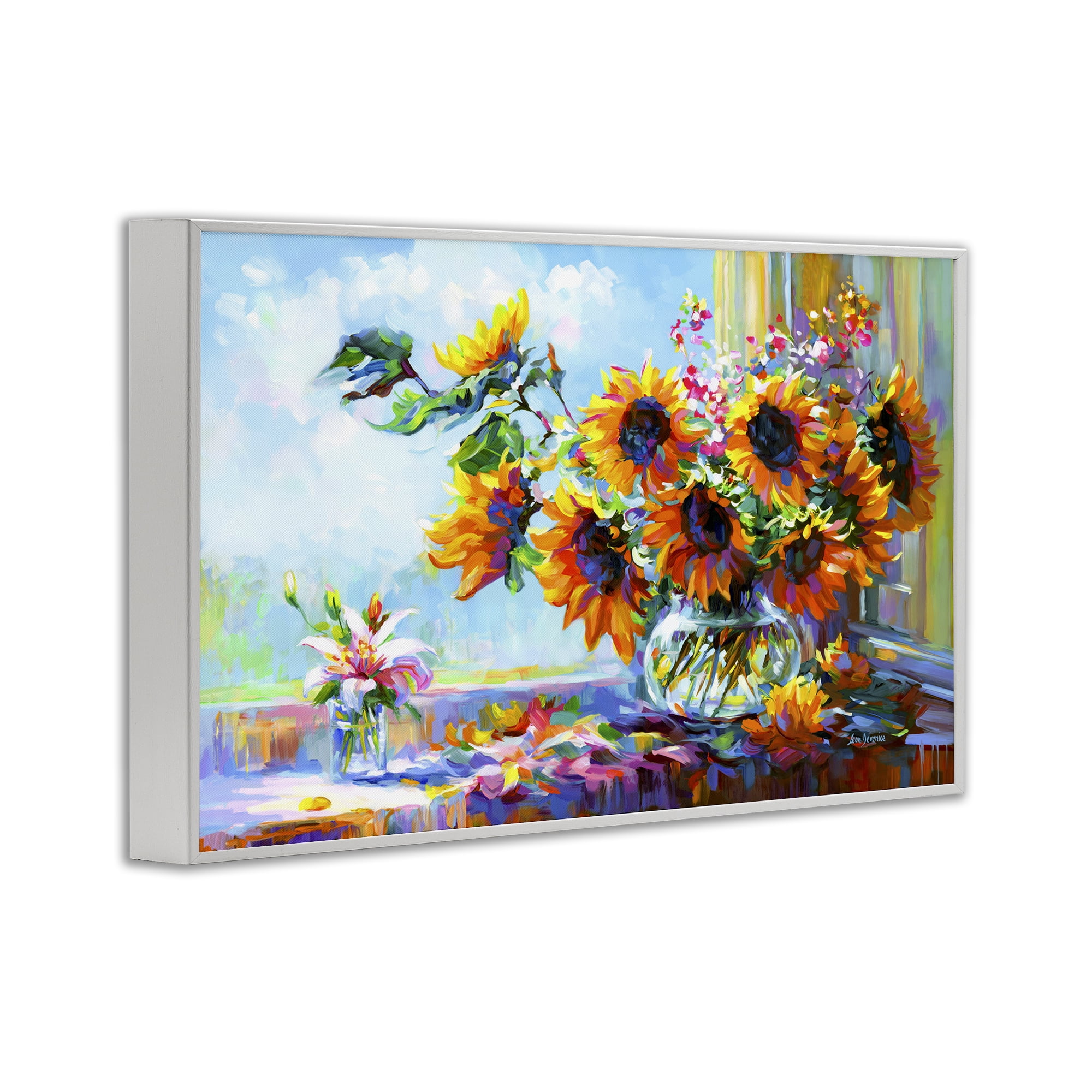 Stupell Industries Sunflowers Morning Glory Botanical & Floral Painting White Framed Art Print Wall Art, 18 x 12