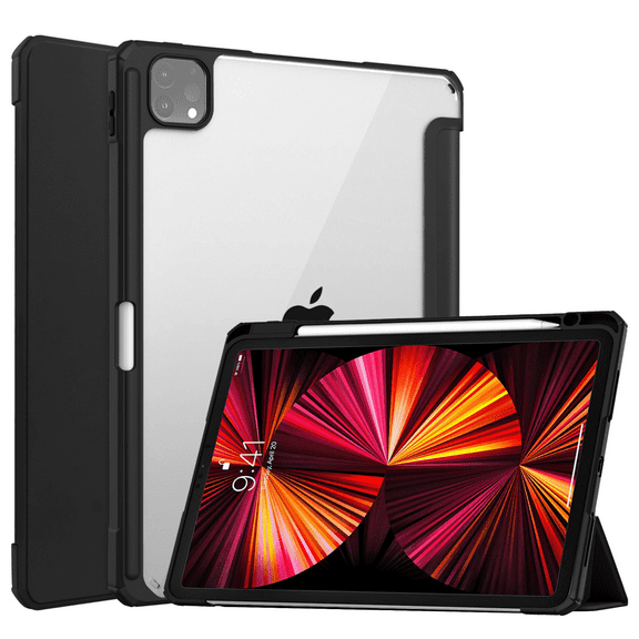 for iPad Pro 11 Inch 2nd Gen/3rd Gen 2021/2020/2018, Slim Lightweight Tri-Fold Stand Soft TPU Back Cover with Built-in Pen Holder, Also Fits iPad Air 5/4, [Auto Sleep/Wake ],black