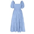 thumbnail image 5 of APEXFWDT Women's Bohemian Long Dresses Summer Square Neck Puff Sleeve Flowy Beach Midi Dress Casual Smocked Tiered Ruffle Dress, 5 of 7