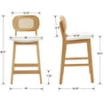 thumbnail image 6 of Guyou Rattan Counter Height Bar Stools Set of 2, Mid-Century Modern Wooden Farmhouse Bar Stools, Linen Upholstered Kitchen Island Barstools for Breakfast Bar Bistro, Beige, 6 of 10