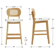 Guyou Rattan Counter Height Bar Stools Set of 2, Mid-Century Modern Wooden Farmhouse Bar Stools, Linen Upholstered Kitchen Island Barstools for Breakfast Bar Bistro, Beige