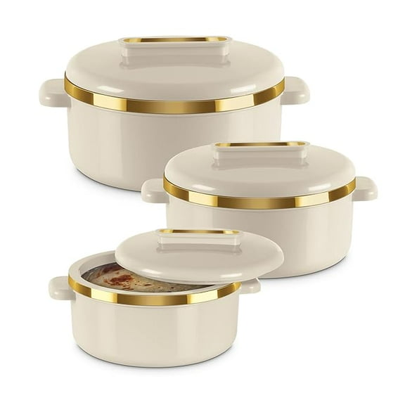 MILTON Curve Inner Stainless Steel Casserole Set of 3 (450 ml, 840 ml, 1300 ml), Ivory