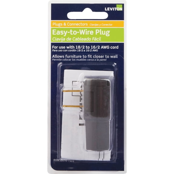 Leviton C20-00321-000 Polarized Easy Wire Plug, 125 V, 15 A, 2 P, 2 W, Brown
