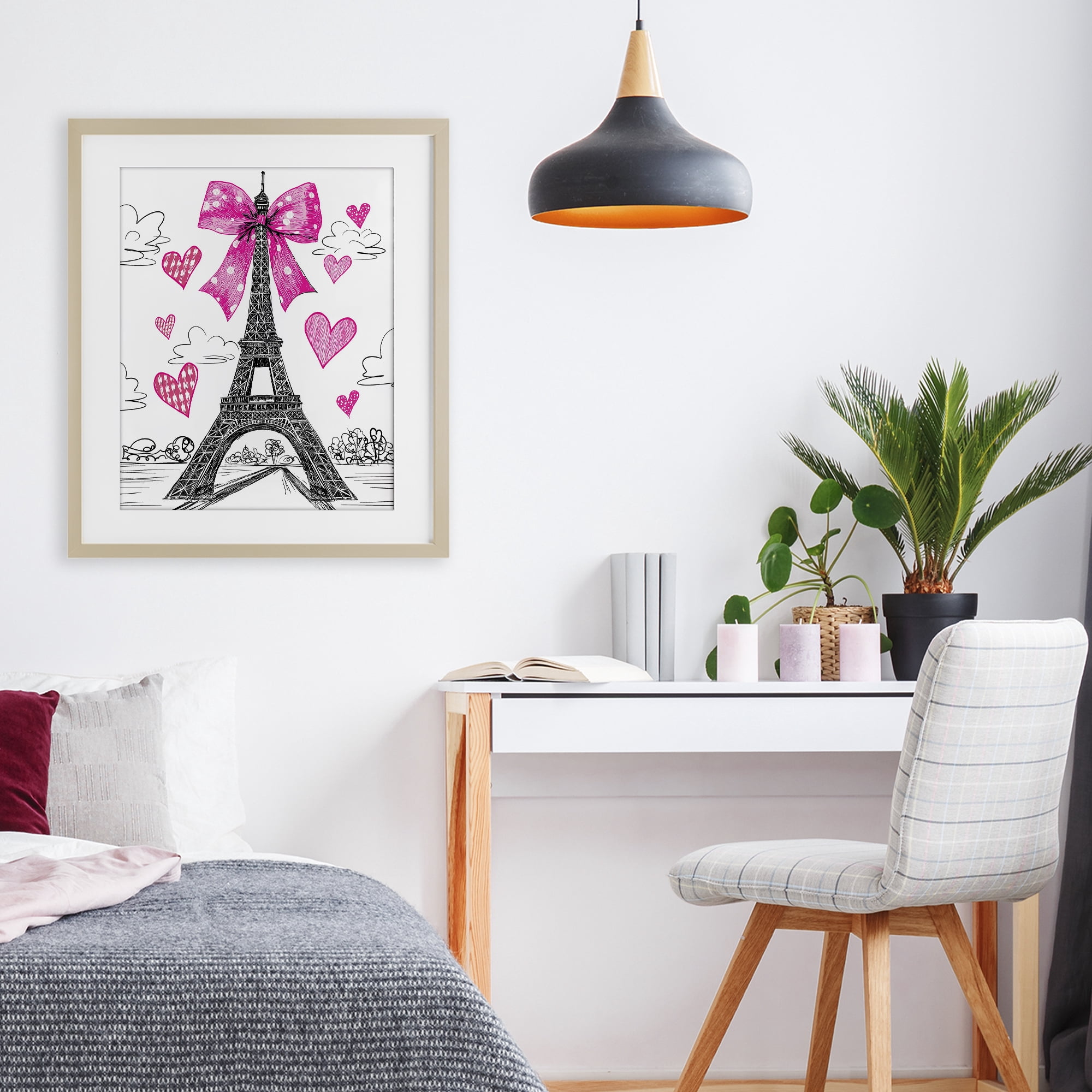 Stupell Industries Heart Patterned Eiffel Tower Birch Framed Print Under Glass, design by Jess Stempel