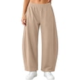 thumbnail image 5 of CFLVAEK Sweatpants Women Barrel Wide Leg Baggy Lounge Pants with Pockets Casual Elastic Waist Workout Sweat Pant Khaki L, 5 of 6