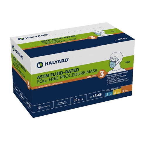 HALYARD FLUIDSHIELD Level 3 Disposable Face Mask With Earloops, 47569 (Case of 500)
