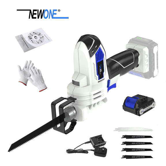 NEWONE 12V Cordless Reciprocating Saw with 1/2 inch Stroke Length 2A Battery 5 Saw Blades 0-3000RPM for Wood Metal PVC Pipe Cutting Smart Charger