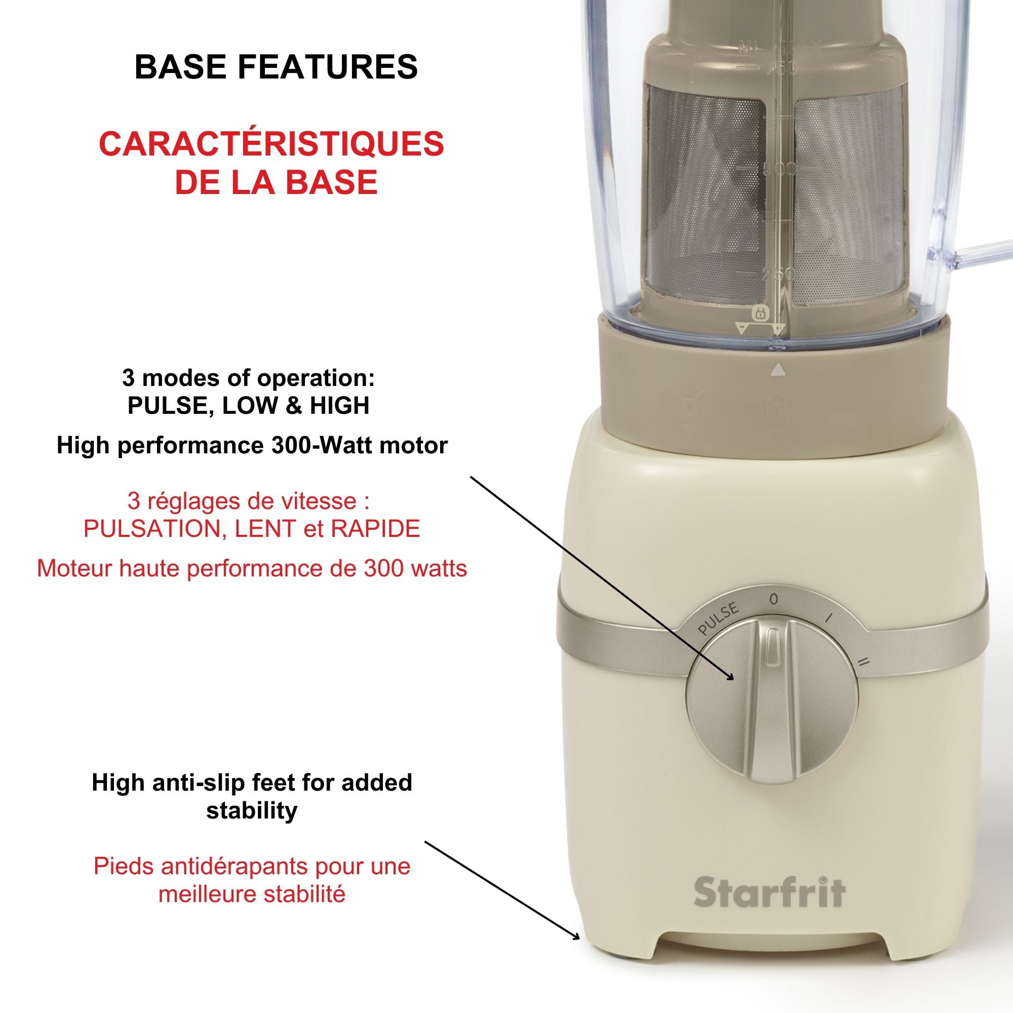 Starfrit Mélangeur de lait de noix et smoothie – Capacité de 828 ml – Lame en acier inoxydable – Filtre amovible – Capuchon de mesure – 300 Watts Mélangeur à lait de noix blender