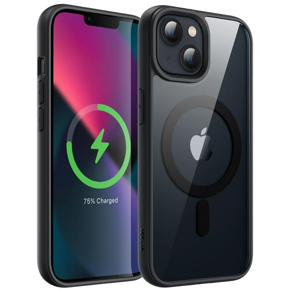 JETech Magnetic Case for iPhone 13 6.1-Inch Compatible with MagSafe, Shockproof Phone Bumper Cover, Solid Color Matte TPU Frame, Anti-Scratch Clear Back (Black)