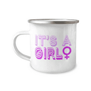 Pregnancy Announcement Coffee Mug, Its A Girl, Gender Reveal Mug, Gender Reveal Ideas -12 Oz Stainless Steel Enamel Finish White Camper Coffee Mug