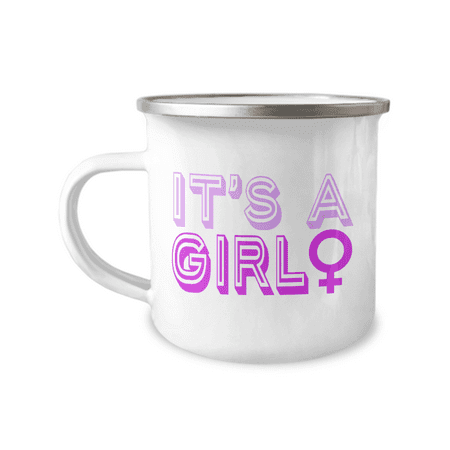 Pregnancy Announcement Coffee Mug, Its A Girl, Gender Reveal Mug, Gender Reveal Ideas -12 Oz Stainless Steel Enamel Finish White Camper Coffee Mug