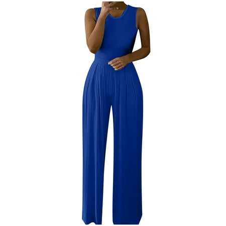 

Winter Fall Womens Jumpsuits Romper Casual Summer Sleeveless Drawstring Elasitic Waist Pajama Overalls